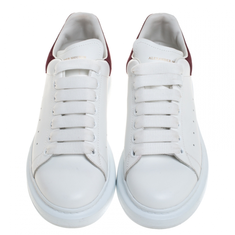 Pre Owned Alexander McQueen White Leather And Burgundy Suede Lace Up Platform Sneakers Size 39