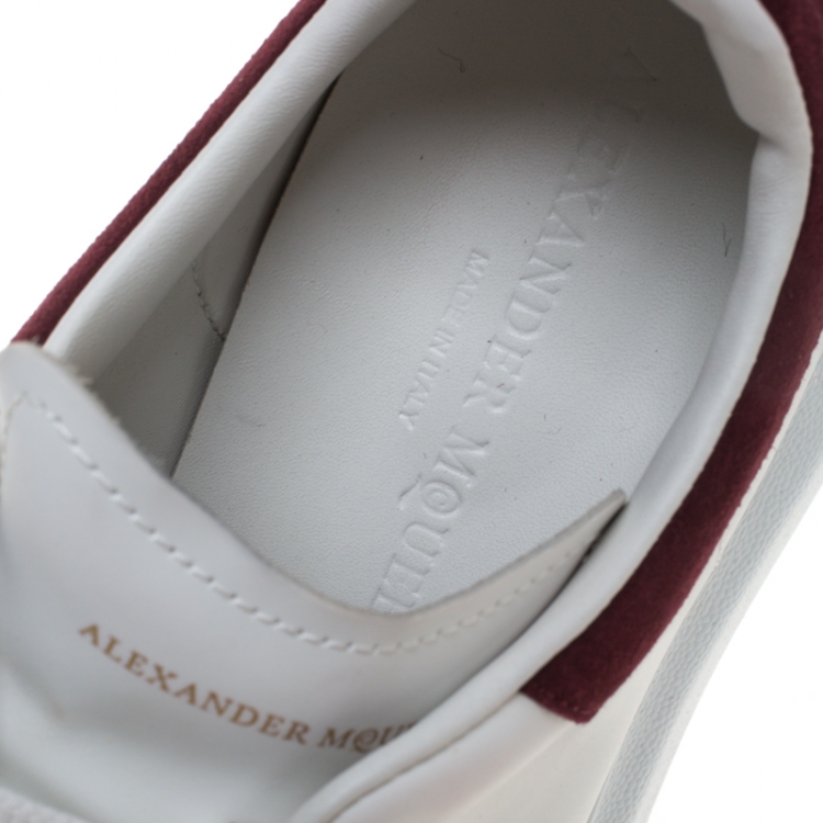 Pre Owned Alexander McQueen White Leather And Burgundy Suede Lace Up Platform Sneakers Size 39