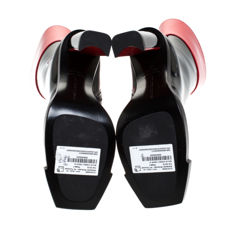 مملوكة مسبقًا Alexander McQueen Black/Red Patent Leather Hybrid Mid Calf Boots Size 36