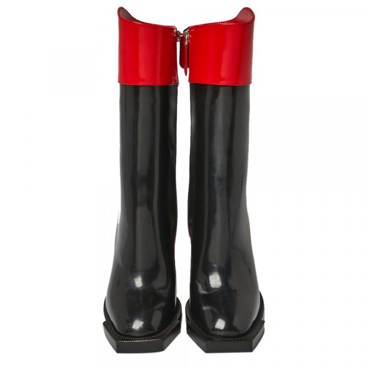 مملوكة مسبقًا Alexander McQueen Black/Red Patent Leather Hybrid Mid Calf Boots Size 36