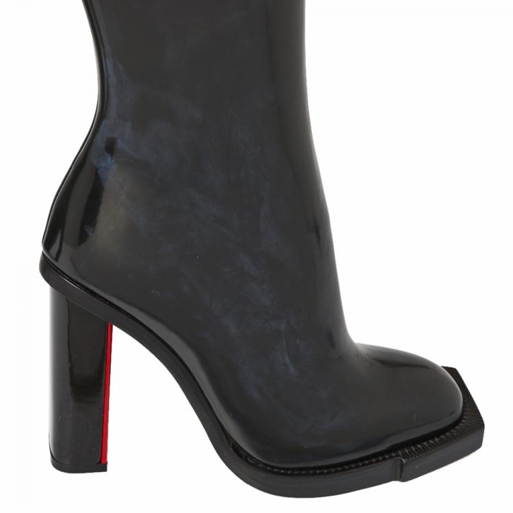 مملوكة مسبقًا Alexander McQueen Black/Red Patent Leather Hybrid Mid Calf Boots Size 36