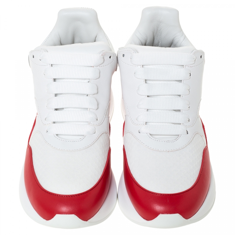 Pre Owned Alexander McQueen White Leather And Mesh Lace Up Sneakers Size 38.5