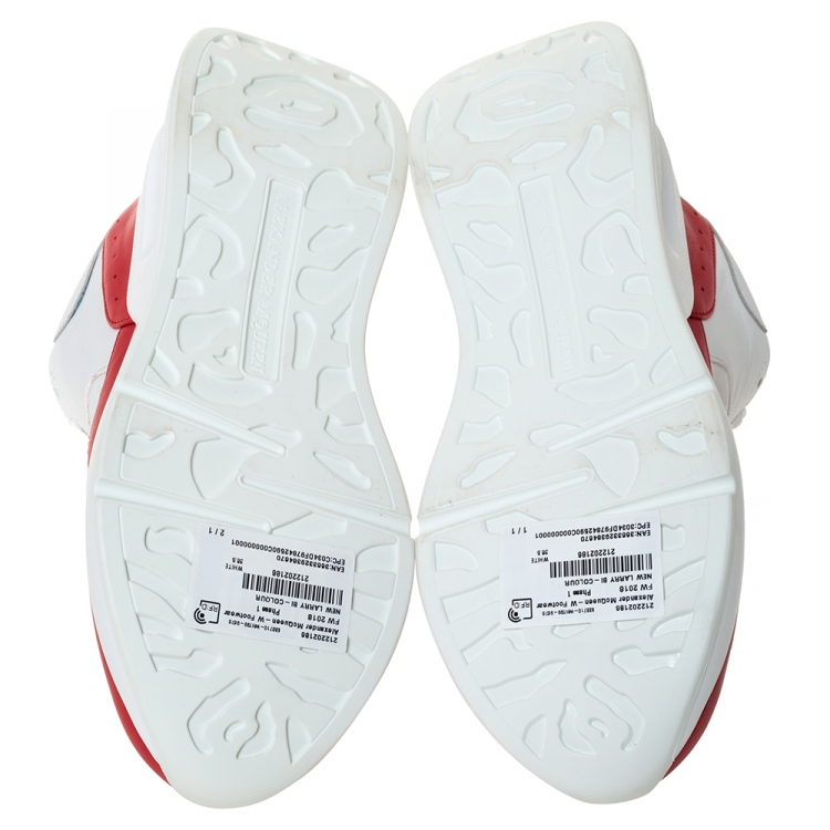 Pre Owned Alexander McQueen White Leather And Mesh Lace Up Sneakers Size 38.5