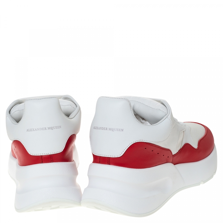 Pre Owned Alexander McQueen White Leather And Mesh Lace Up Sneakers Size 38.5