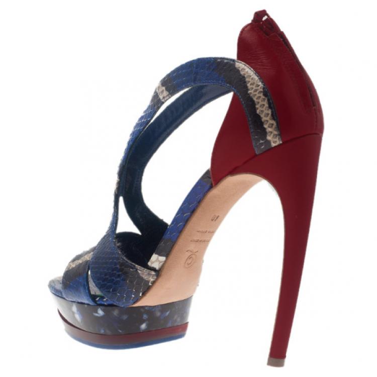 Pre Owned Alexander McQueen Multicolor Python Armadillo Platform Sandals Size 40