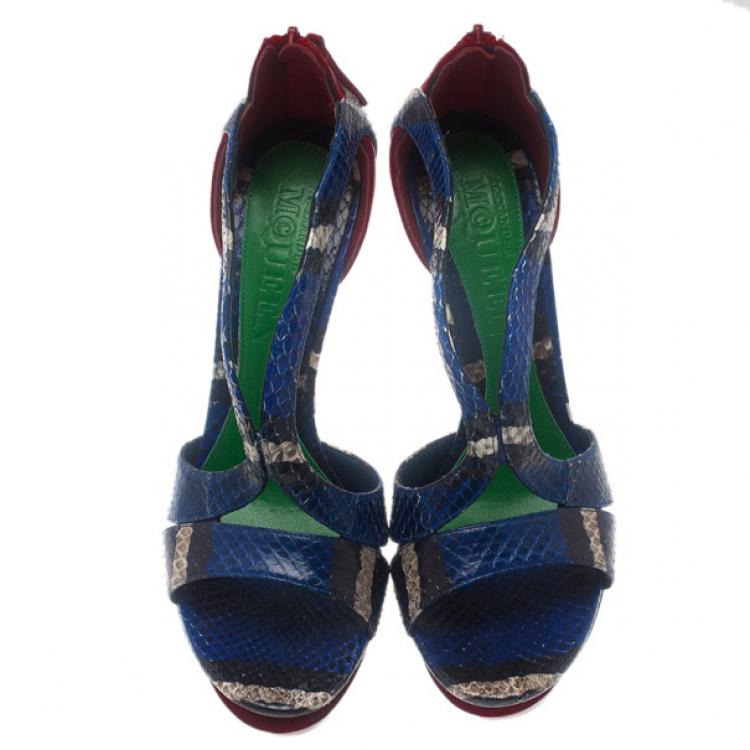 Pre Owned Alexander McQueen Multicolor Python Armadillo Platform Sandals Size 40