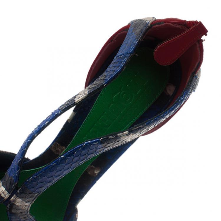Pre Owned Alexander McQueen Multicolor Python Armadillo Platform Sandals Size 40
