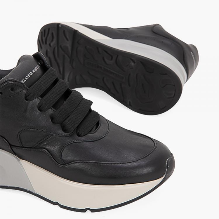 Pre Owned Alexander McQueen Black Leather Lace-Up Sneakers Size EU 38