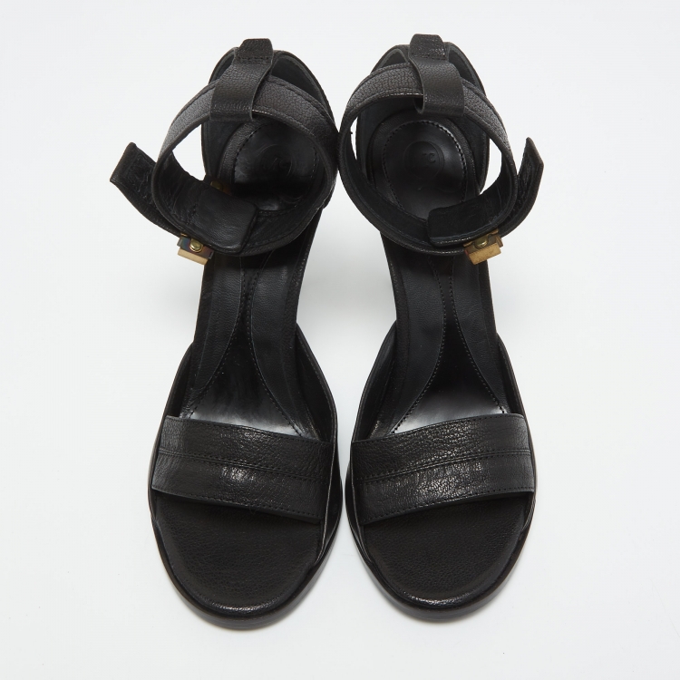 Pre Owned Alexander McQueen Black Leather Lana Razor Ankle Cuff Sandals Size 37