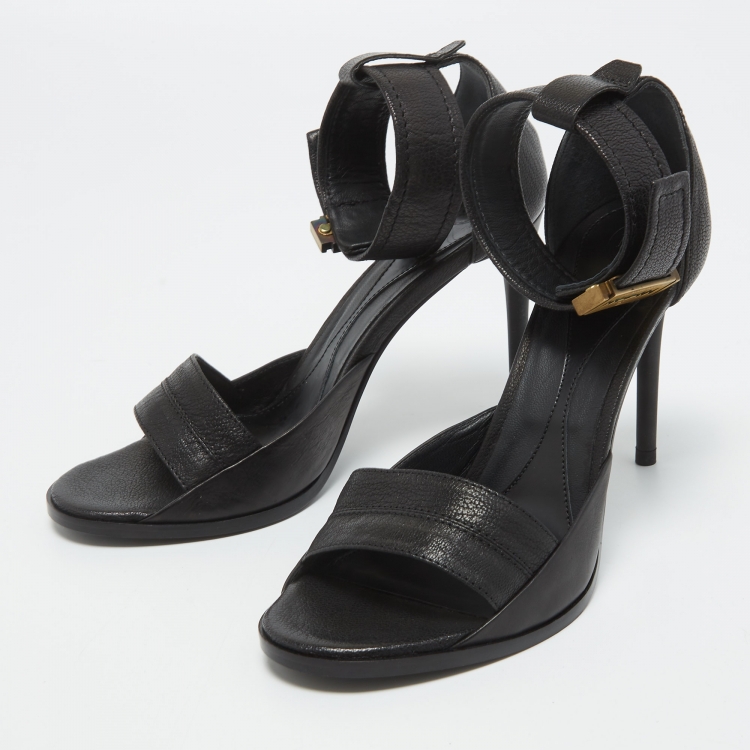 Pre Owned Alexander McQueen Black Leather Lana Razor Ankle Cuff Sandals Size 37