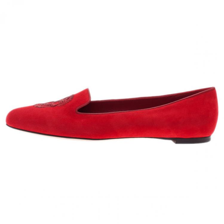 Pre Owned Alexander McQueen Red Suede Skull Smoking Slippers Size 40