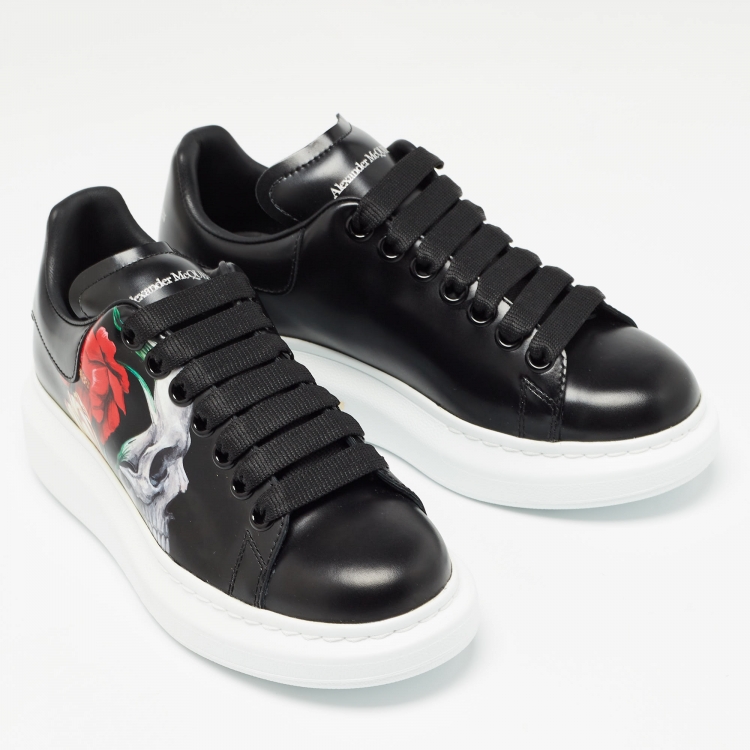 Pre Owned Alexander McQueen Black Leather Trainers Sneakers Size 35