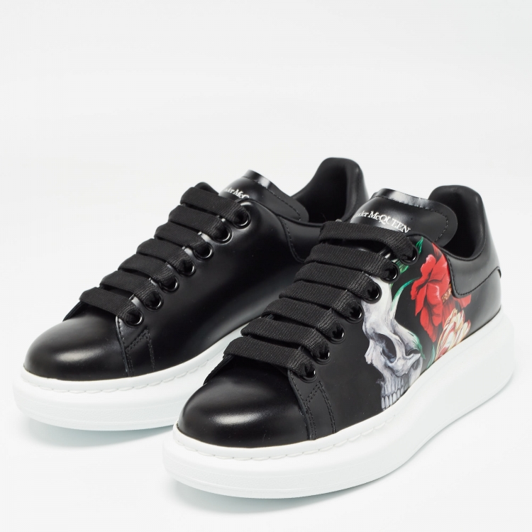 Pre Owned Alexander McQueen Black Leather Trainers Sneakers Size 35