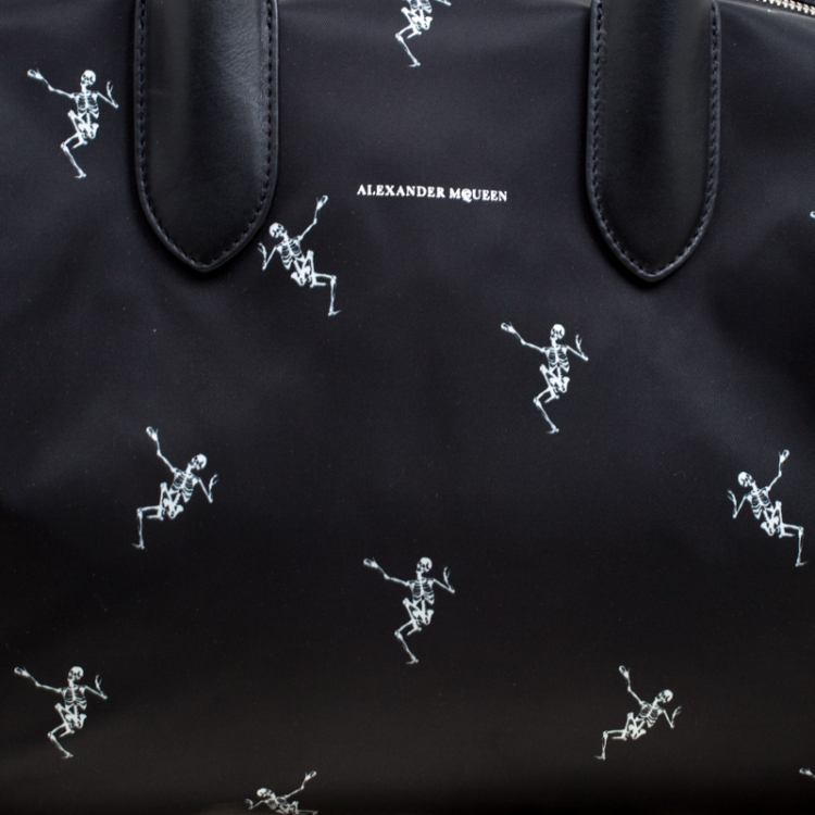 Pre Owned Alexander McQueen Black Nylon Medium Dancing Skeleton Holdall 