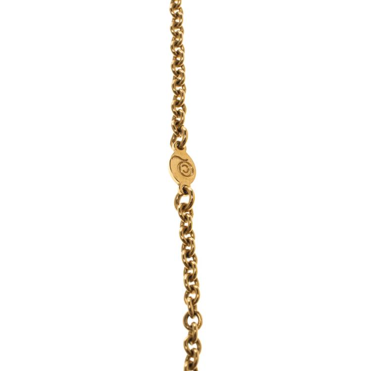 Pre Owned Alexander Mcqueen Mohawk Skull Crystal Studded Gold Tone Necklace