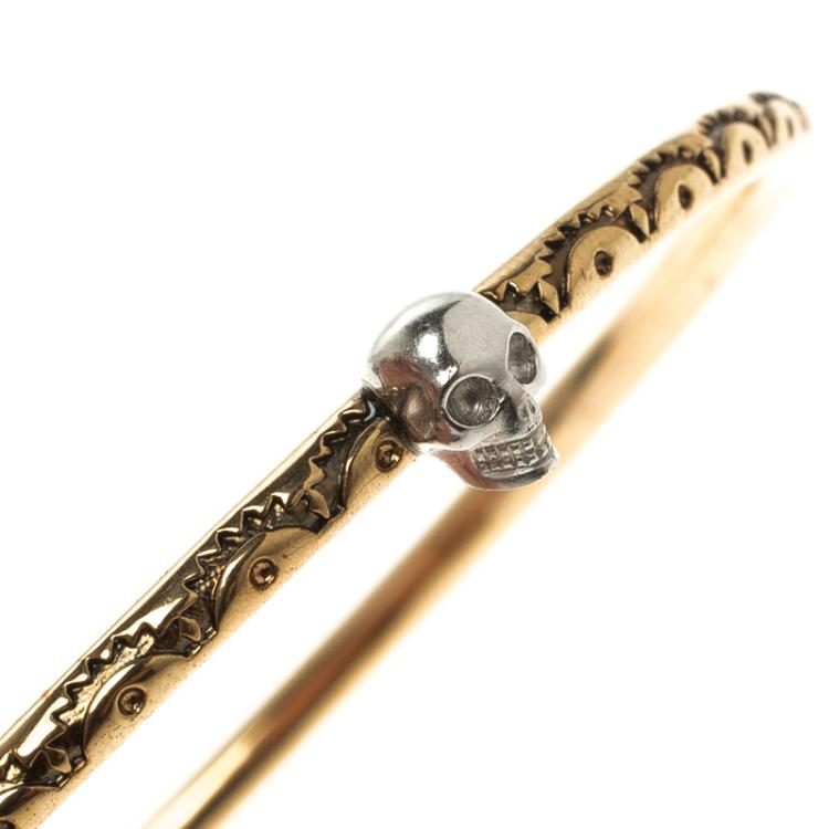 Pre Owned Alexander McQueen Armour Skull Gold Tone Set of 4 Bangles One Size