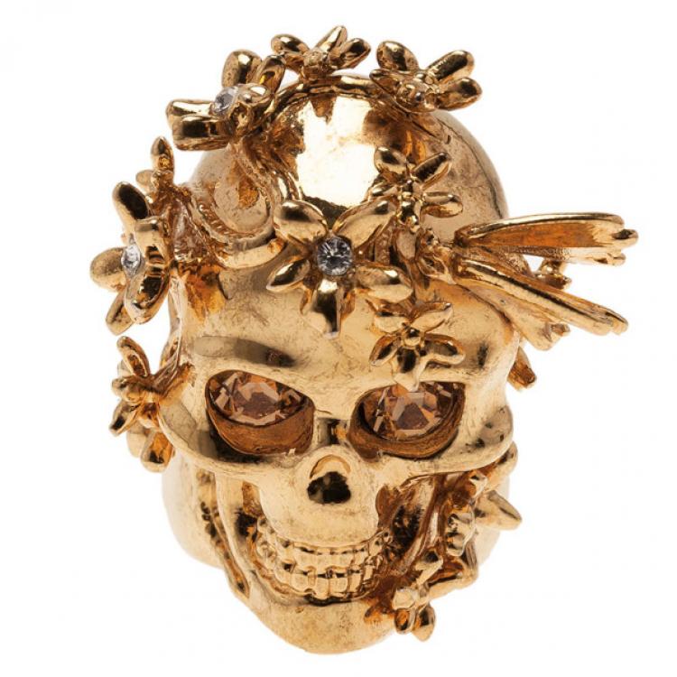 Alexander McQueen Gold Butterfly And Skull Ring Size 53 Alexander TLC