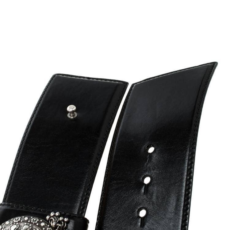 Pre Owned Alexander McQueen Black Leather and Chain Waist Belt 70cm