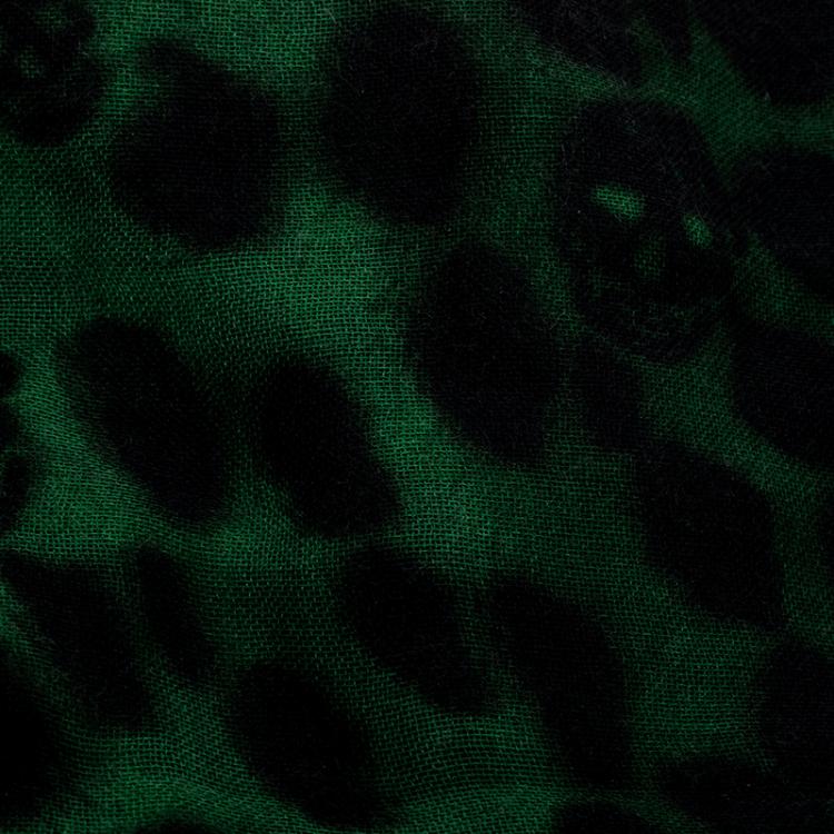 Pre Owned Alexander McQueen Green and Black Skull and Animal Print Silk Cashmere Scarf