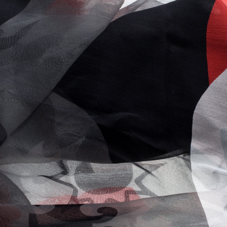 Pre Owned Alexander McQueen Black Kansai Kimono Print Silk Chiffon Scarf