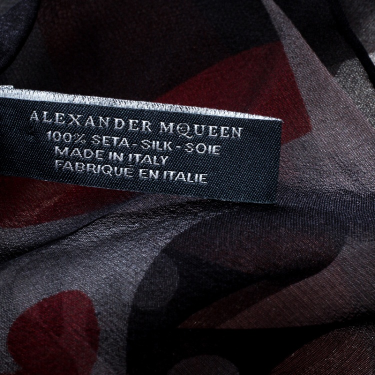 Pre Owned Alexander McQueen Black Kansai Kimono Print Silk Chiffon Scarf