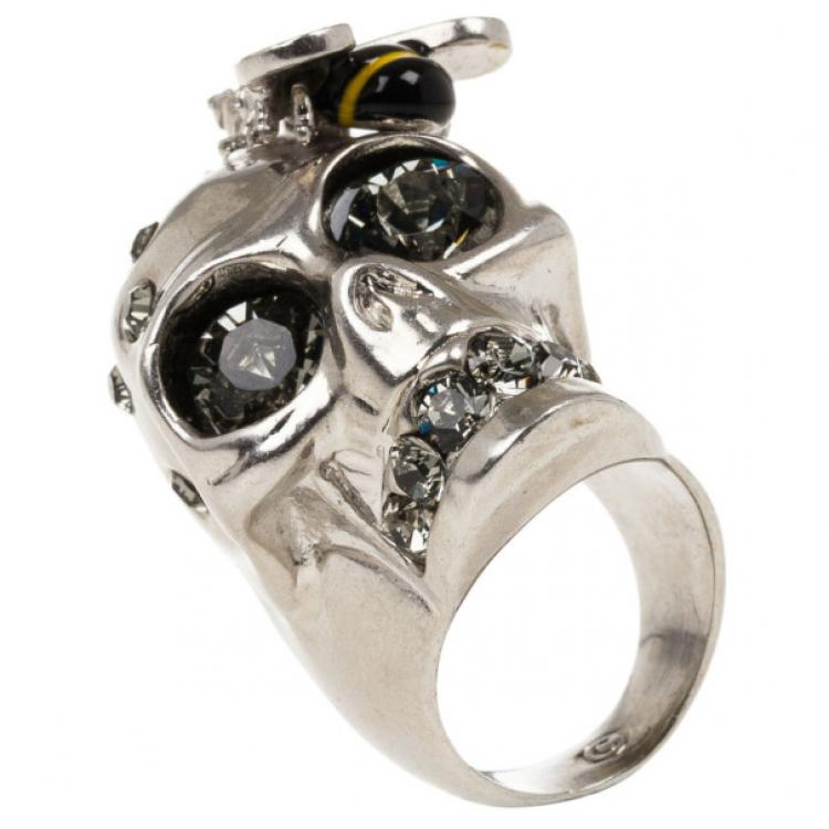 Pre Owned Alexander McQueen Bee Skull Ring Size 52
