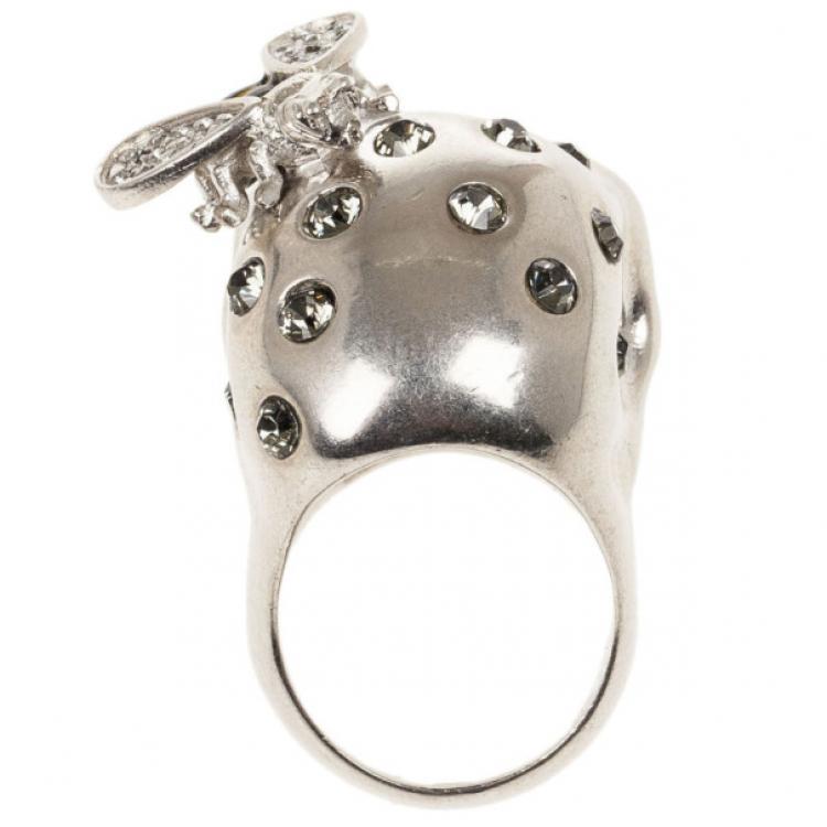 Pre Owned Alexander McQueen Bee Skull Ring Size 52