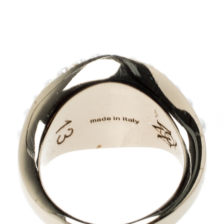 Pre Owned Alexander McQueen Jewelled Eye Gold Tone Ring Size 54.5