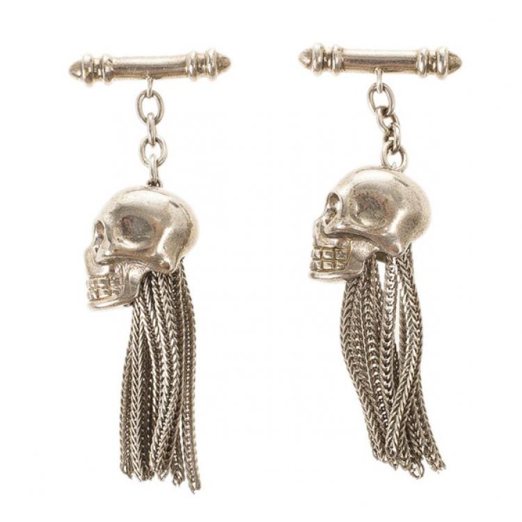 Pre Owned Alexander McQueen Skull Tassel  Silver Plated Cufflinks