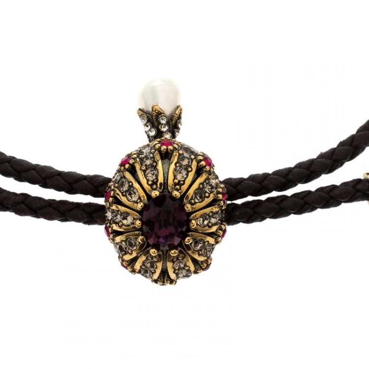 Pre Owned Alexander McQueen Jewel Friendship Adjustable Nappa Leather Bracelet