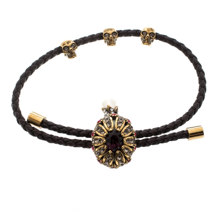 Pre Owned Alexander McQueen Jewel Friendship Adjustable Nappa Leather Bracelet