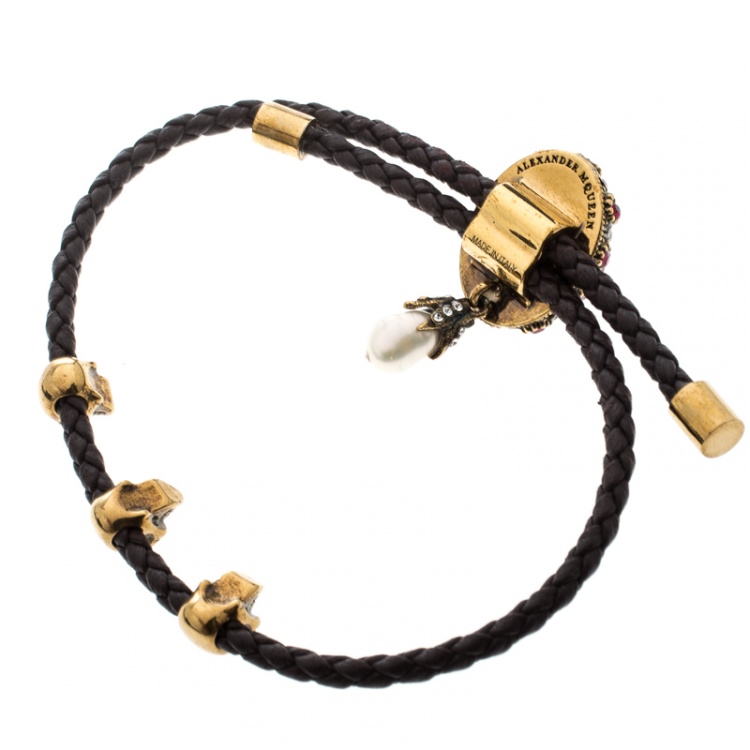 Pre Owned Alexander McQueen Jewel Friendship Adjustable Nappa Leather Bracelet