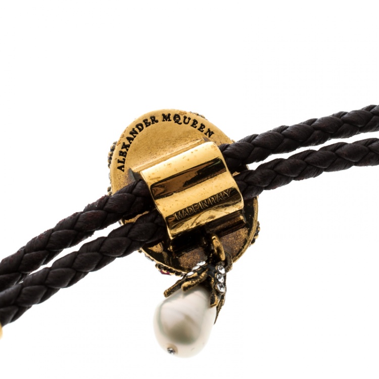 Pre Owned Alexander McQueen Jewel Friendship Adjustable Nappa Leather Bracelet