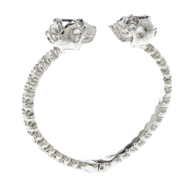 Alexander McQueen Twin Crystal Embedded Skull Silver Tone