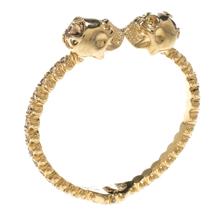 Alexander McQueen Twin Crystal Embedded Skull Gold Tone Cuff