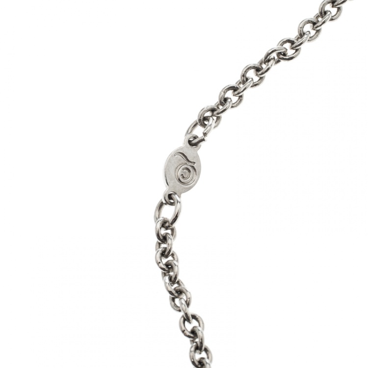 Pre Owned Alexander McQueen Crystal Embedded Silver Tone Skull Pendant Necklace