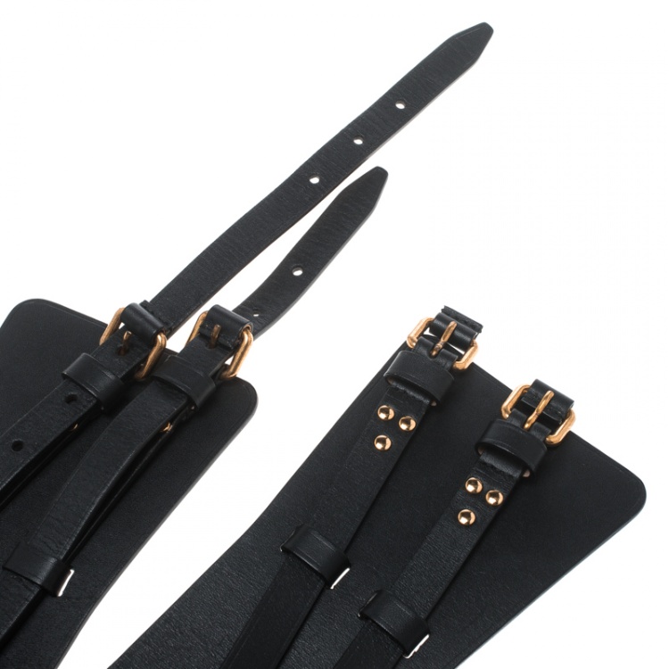 Pre Owned Alexander McQueen Black Leather Wide Waist Belt 85cm