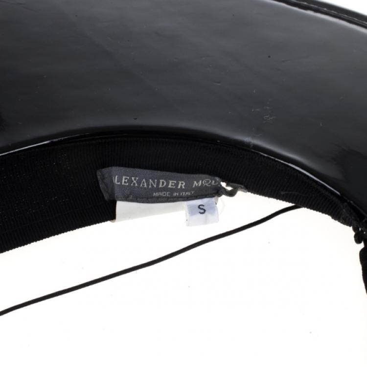 Pre Owned Alexander McQueen Black Patent Leather and Lace Beekeeper Visor S