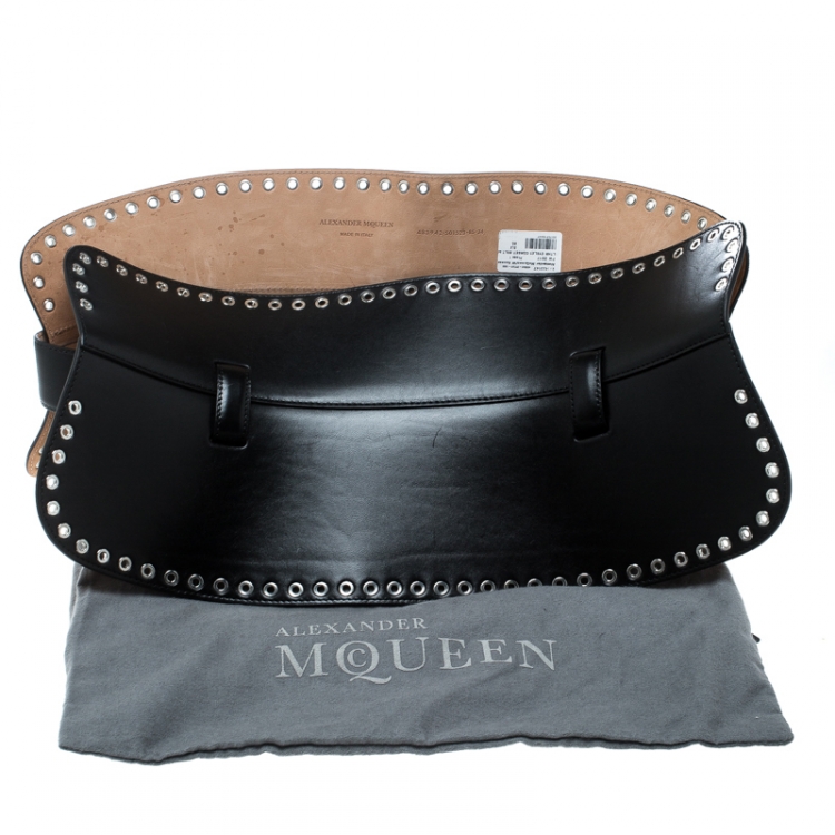 Pre Owned Alexander McQueen Black Leather Eyelet Corset Belt 85