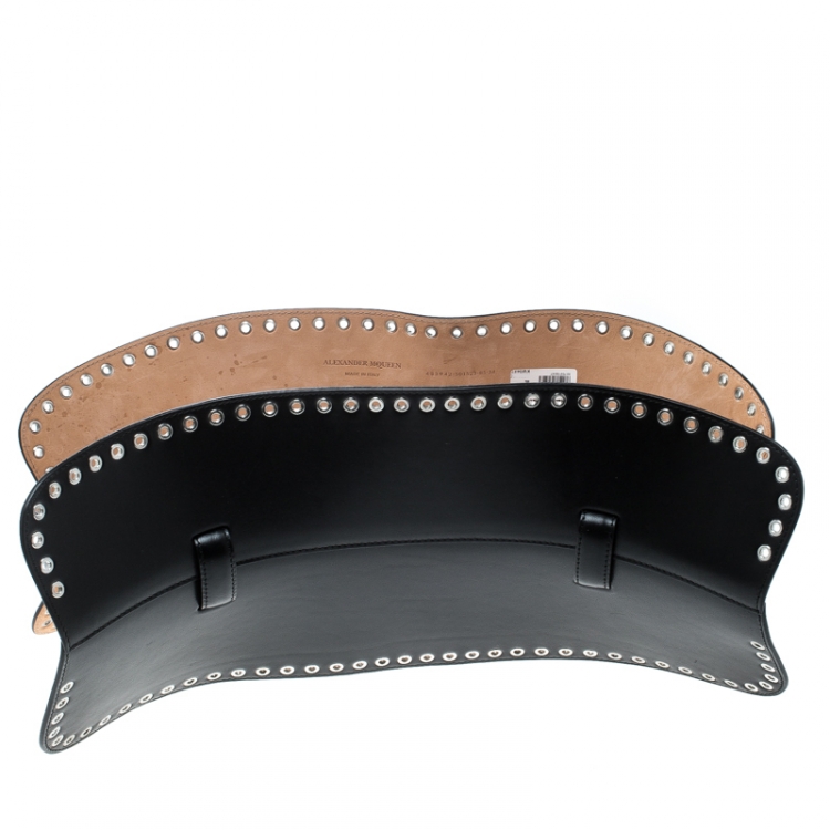 Pre Owned Alexander McQueen Black Leather Eyelet Corset Belt 85