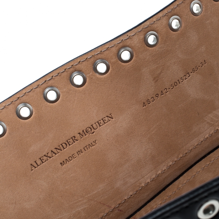 Pre Owned Alexander McQueen Black Leather Eyelet Corset Belt 85