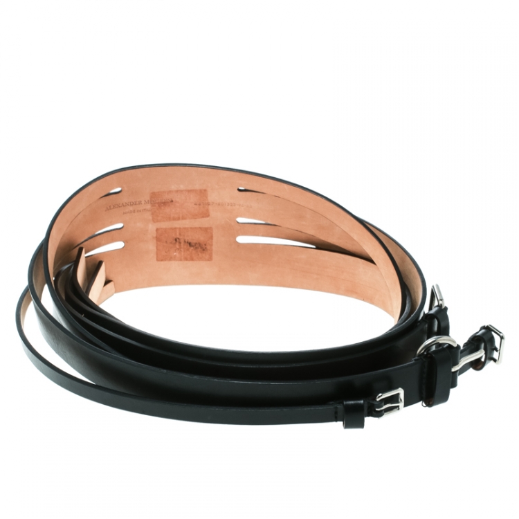 Pre Owned Alexander McQueen Black Leather Waist Belt Size 90 CM