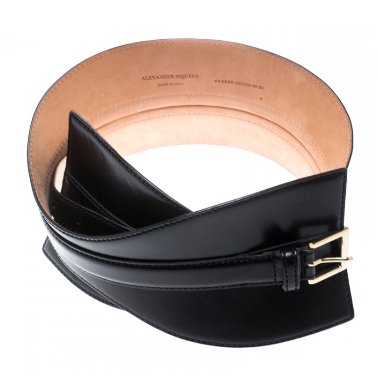 Pre Owned Alexander McQueen Black Leather Corset Belt Size 80 CM
