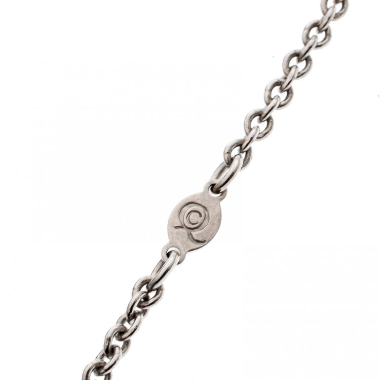 Pre Owned Alexander McQueen Crystal Embedded Silver Tone Skull Pendant Necklace