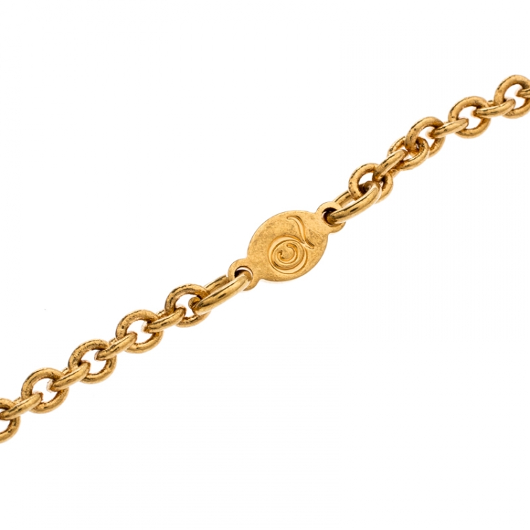 Pre Owned Alexander Mcqueen Mohawk Skull Crystal Studded Gold Tone Necklace 