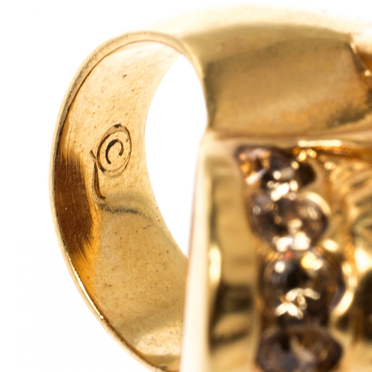 Pre Owned Alexander McQueen Bee Crystal Studded Skull Gold Tone Ring Size 54