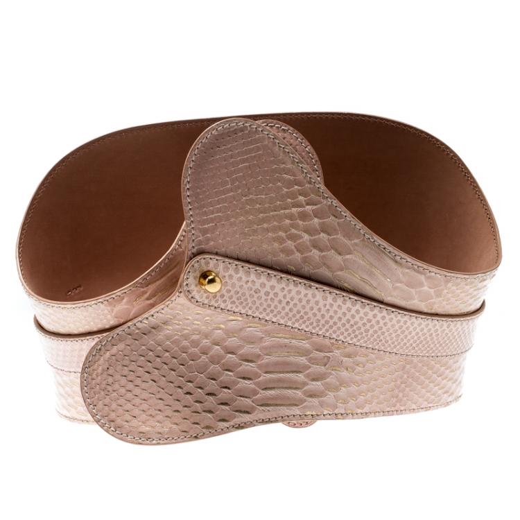 Pre Owned Alexander McQueen Beige Python Waist Belt 75CM