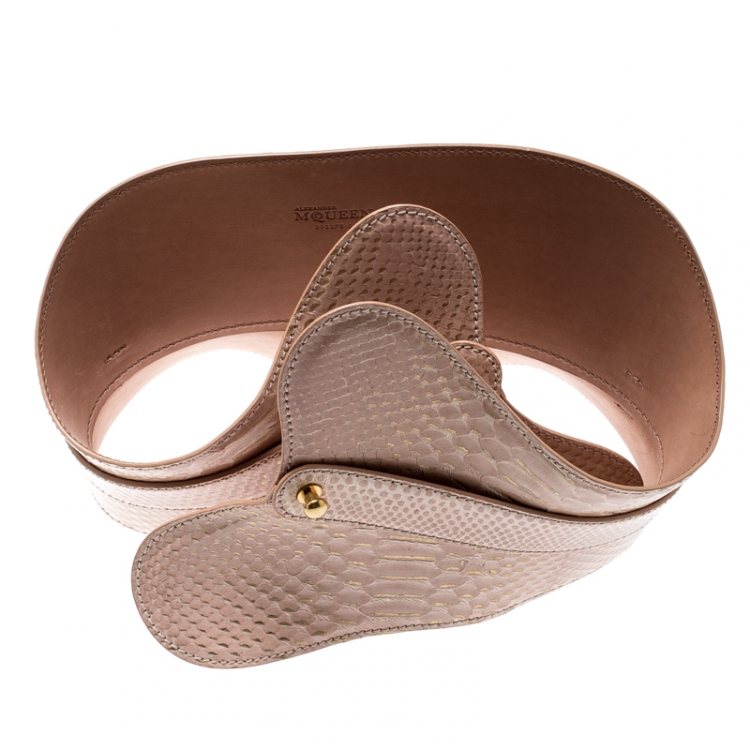 Pre Owned Alexander McQueen Beige Python Waist Belt 75CM