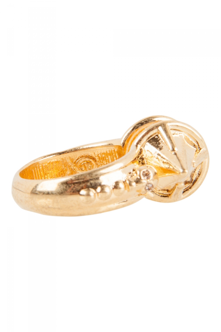 Pre Owned Alexander McQueen Spike Crystal Gold Tone Open Ring Size 50.5