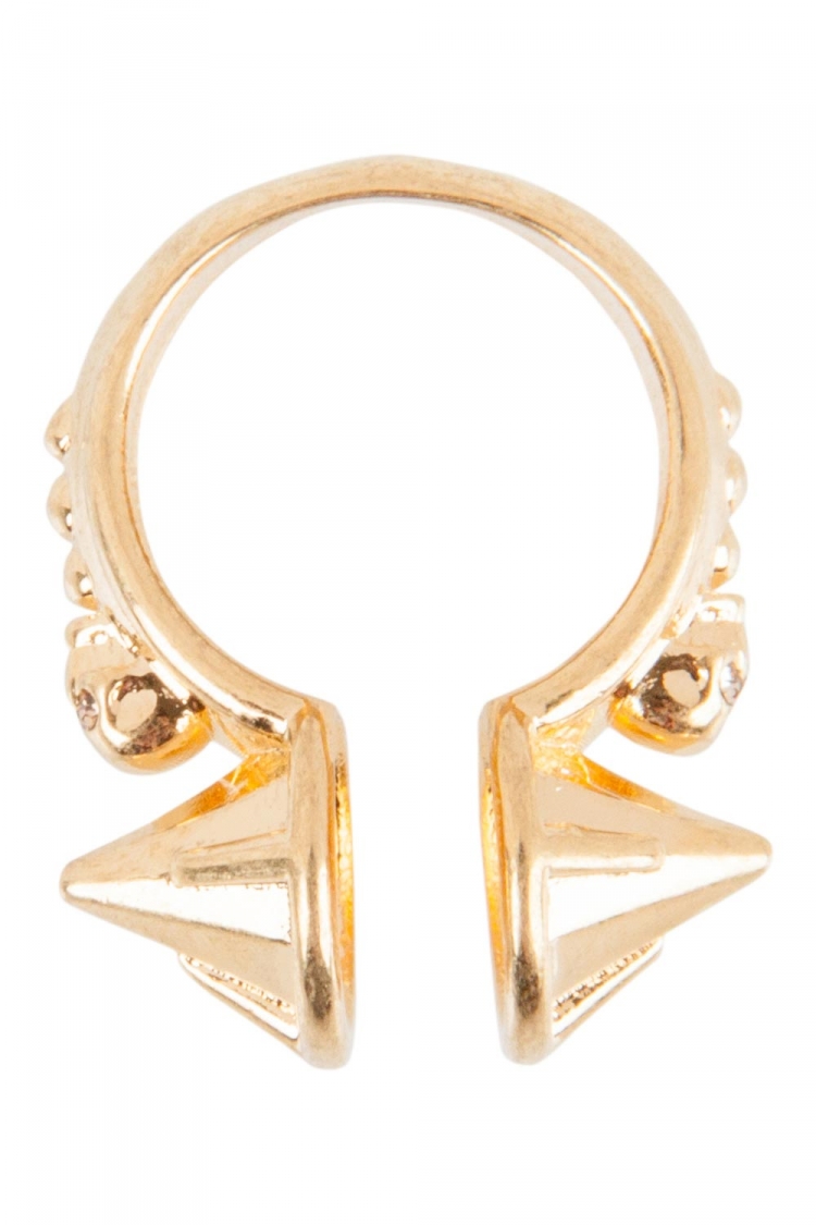 Pre Owned Alexander McQueen Spike Crystal Gold Tone Open Ring Size 50.5